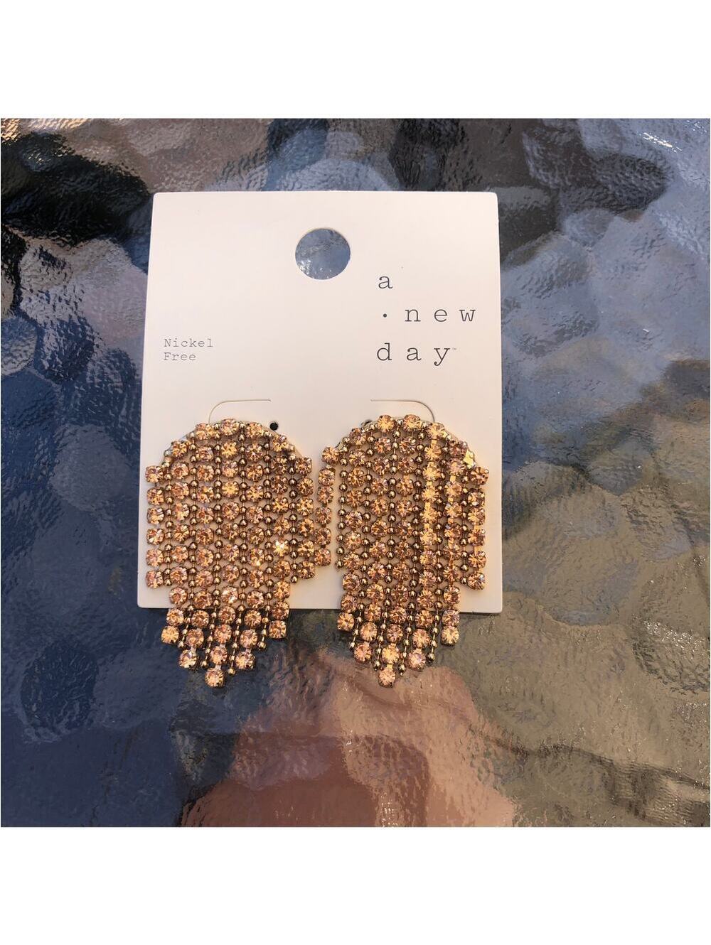 A New Day NWT Rhinestone Dark Gold Multi Strand Chandelier Earrings